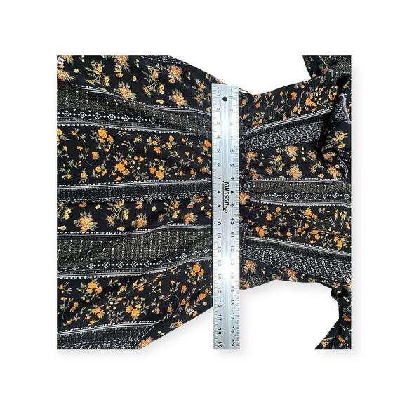 Vero Moda Womens A-line Maxi Dress Medium Black Orange Floral 3/4 Sleeve 407 - Picture 6 of 10